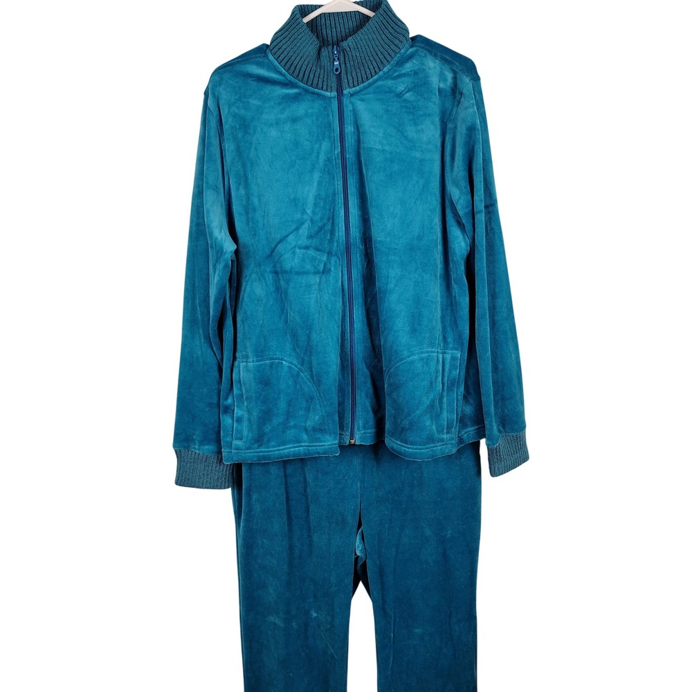 NWT Kim Rogers Womens XL/L Tracksuit Teal Velour Y2K Loungewear Set